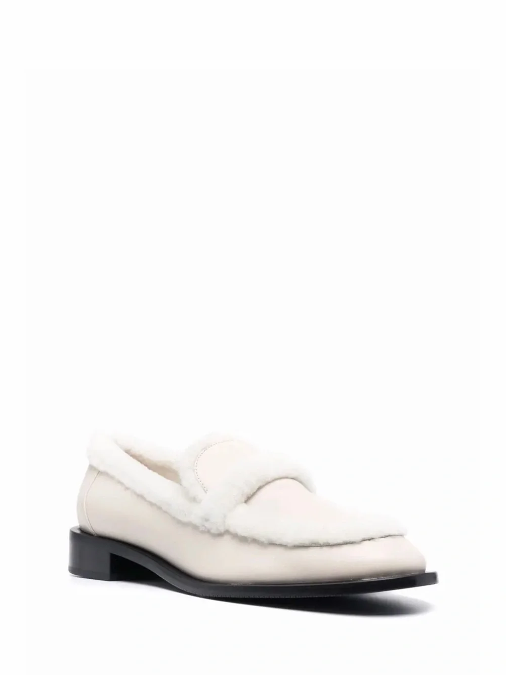 Stuart Weitzman Cream White Shearling-Trim Loafer